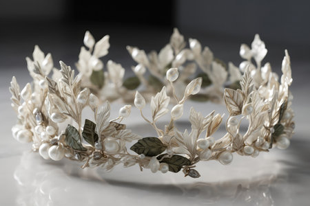 Crown Inspired By The Natural World, Crafted With Leaves And Branches, Complemented By White Background To Emphasize Its Beautyの素材