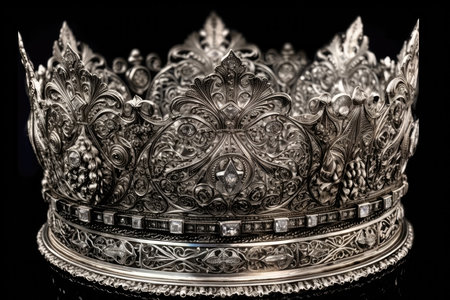 Majestic Silver Royal Crown Engraved With Intricate Filigree Patternsの素材