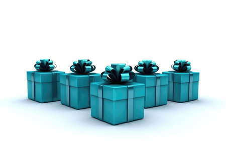 Blue Gift Boxes Set On White Background, 3Dの素材