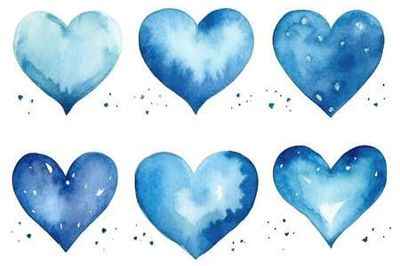 Set Blue Watercolor Hearts Of Loveの素材