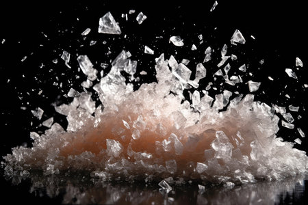 Closeup Of Falling Salt Crystals Against Black Backgroundの素材
