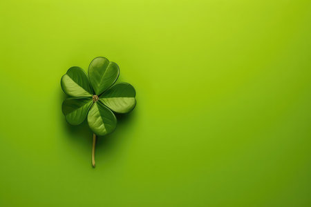 Fourleaf Green Clover On Green Background, Empty Spaceの素材