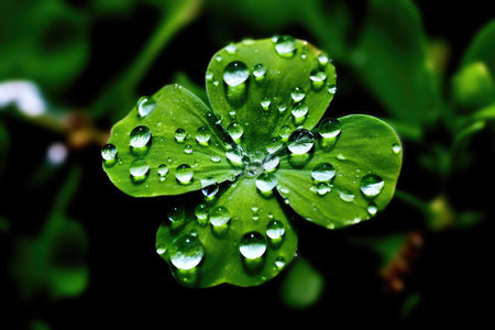 Fourleaf Clover With Dewdrops, Closeupの素材