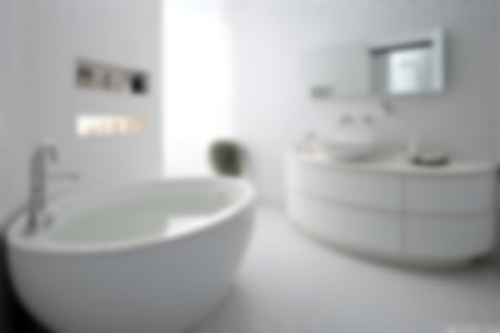 Defocused Round Bathroom Table With White Mosaic Tiles On The Wall Modern White Minimalist Designの素材