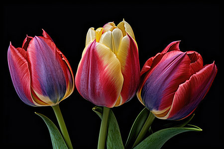 Three Tulips Of Different Colors Standing Togetherの素材