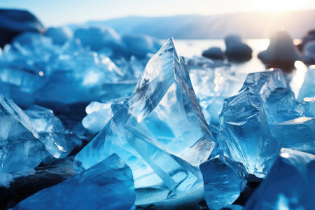 Winter Background With Shards Of Blue Ice And Piles Of Ice On The Lakeの素材
