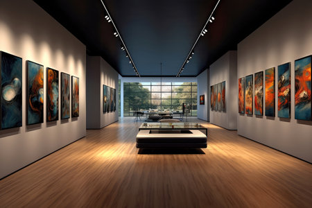 Contemporary Gallery Space With Track Lighting And Modern Art Installations Contemporary Interior Designの素材