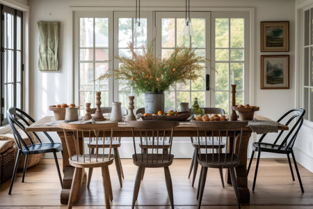 Farmhouseinspired Dining Area With Farmhouse Table And Mixandmatch Chairs Modern Farmhouse Interior Designの素材