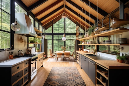 Farmhouse Kitchen With Open Shelving And Vintageinspired Appliances Modern Farmhouse Interior Designの素材