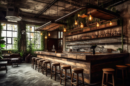Industrialthemed Bar With Reclaimed Wood And Vintage Decor Industrial Interior Designの素材