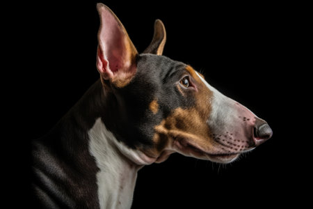 Portrait Of Dog Bull Terrier In Profile On Black Matte Backgroundの素材