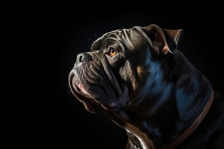 Portrait Of Dog Bulldog In Profile On Black Matte Backgroundの素材