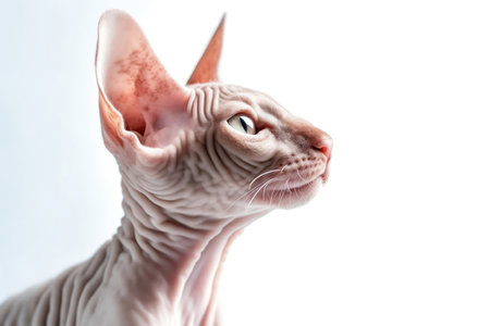 Portrait Of Cat Cornish Rex In Profile On White Backgroundの素材