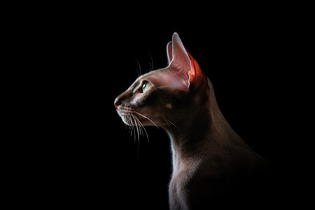 Portrait Of Cat Oriental Shorthair In Profile On Black Matte Background. empty spaceの素材
