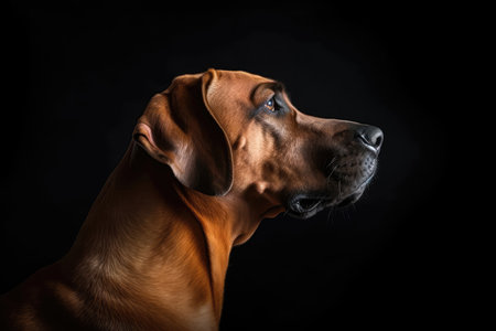 Portrait Of Dog Rhodesian Ridgeback In Profile On Black Matte Backgroundの素材