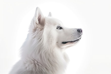 Portrait Of Dog Samoyed In Profile On White Backgroundの素材