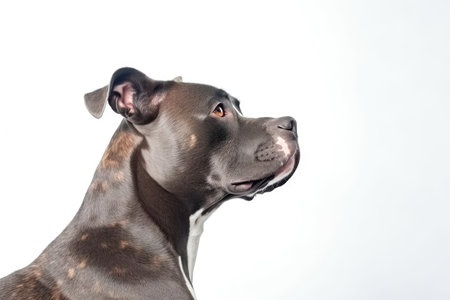 Portrait Of Dog Staffordshire Bull Terrier In Profile On White Background. empty spaceの素材