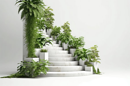 Staircase With Green Plants For Landscape Design On White Backgroundの素材