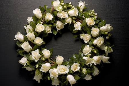 Delicate White Roses Intertwined In Graceful Wreath Formationの素材