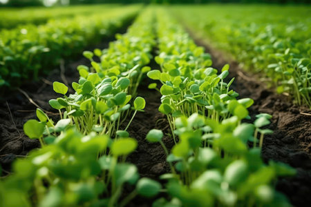 Rows Of Flavorful Pea Sprouts Growing Uniformly In Perfect Alignmentの素材