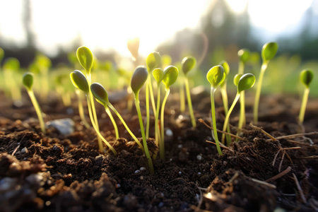 Sprouted Sprouts In The Field, Testament To New Beginningsの素材
