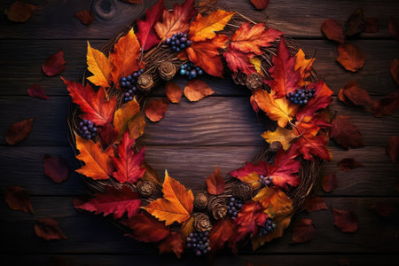Vibrant Autumn Leaves Forming Rustic Fall Wreathの素材