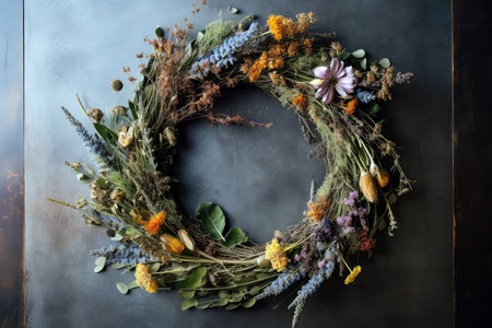 Wildflowers And Herbs Intertwined In Natureinspired Wreathの素材