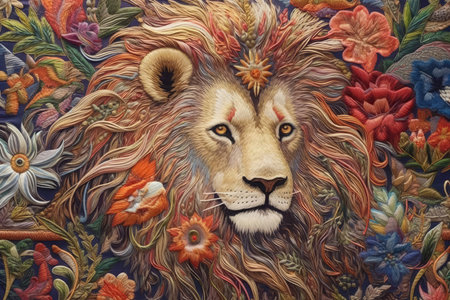 Majestic Lion Comes To Life Through Intricate Embroideryの素材