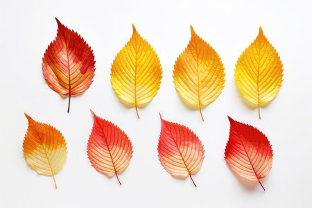 Set Of Yellow And Red Leaves On White Backgroundの素材