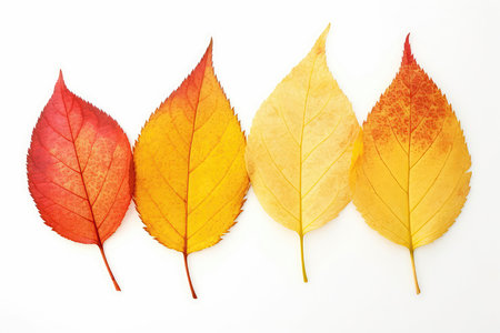 Set Of Yellow And Red Leaves On White Backgroundの素材