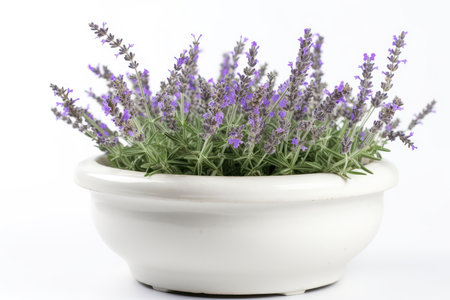 Lavender Growing In White Pot On White Backgroundの素材
