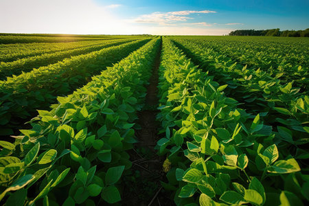 Expansive Soybean Plantation With Rows Of Green Plantsの素材