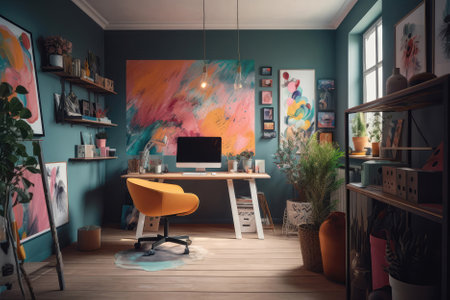Creative Workspace With Vibrant Colors And Inspirational Artworkの素材