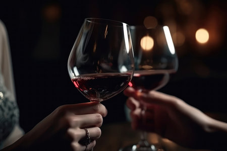 Elegant Hands Holding Wine Glasses, Celebrating Special Occasion Closeupの素材