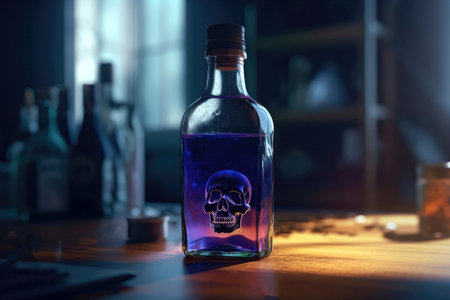 Purple Bottle Of Liquid With A Skull, A Symbol Of Poisonの素材