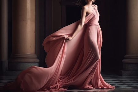 Fashion Woman In Pink Long Dressの素材