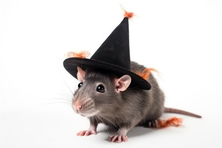 Rat With Witch Hat On White Background. halloweenの素材