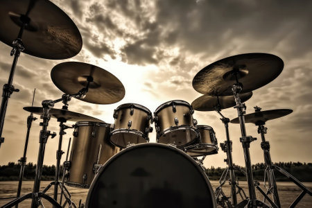 Drum Kit Against Sky Backgroundの素材