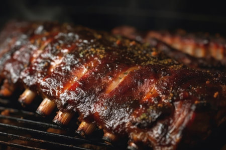 Cook Seasoning Succulent Rack Of Ribs On Grill Closeupの素材
