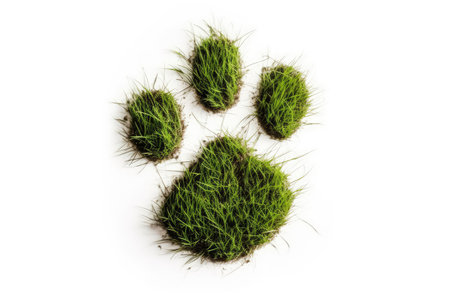 Footprint Of Dog In Green Grass On White Backgroundの素材