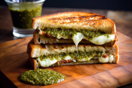Mouthwatering Grilled Cheese With Gooey Mozzarella And Tangy Pestoの素材