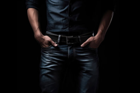 Man With Perfect Body In Jeans On Black Backgroundの素材