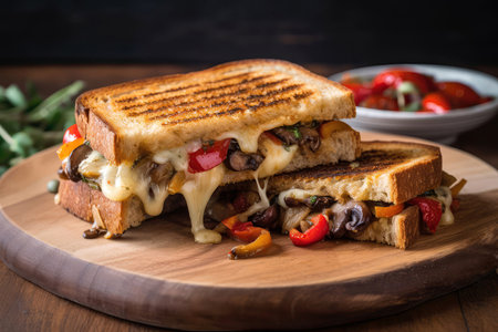 Vegetarian Grilled Cheese Loaded With Roasted Vegetables And Cheeseの素材