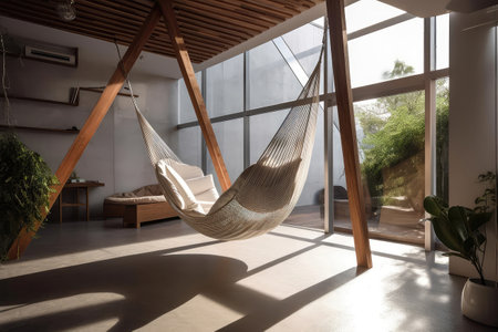 Hammock Suspended In Modern Architectural Marveの素材
