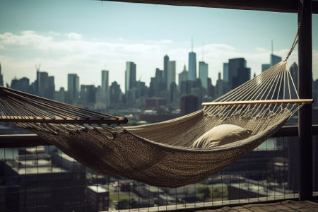 Hammock Overlooking Bustling City Skylineの素材