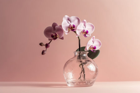 Orchid Flowers In Vase On Pastel Pink Color Backgroundの素材