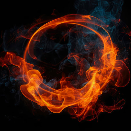 Circle Of Neon Tangerine With Smoke On Dark Backgroundの素材