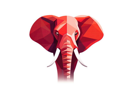 Elephant, Minimalist Style, White Background Cartoonish, Flat Illustration. Geometric, Origami Styleの素材