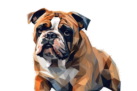 Bulldog Dog, Minimalist Style, White Background Cartoonish, Flat Illustration. Geometric, Origami Styleの素材