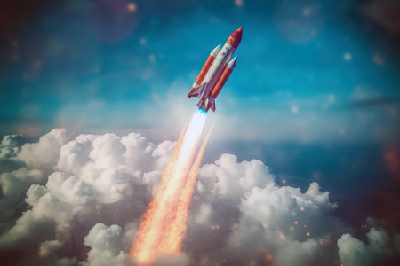 A Rocket Flying Up Above The Cloudsの素材